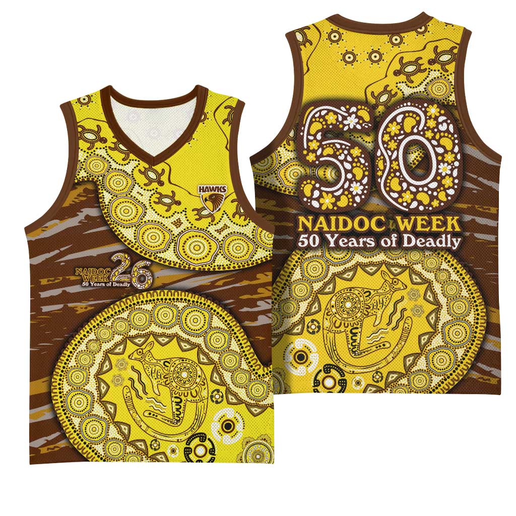 Hawthorn Hawks NAIDOC Week 2026 Basketball Jersey Australian Aboriginal Dot Art Dreamtime Pattern Style