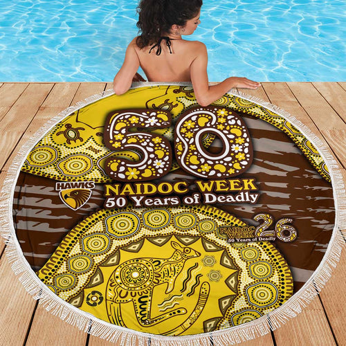 Hawthorn Hawks NAIDOC Week 2026 Beach Blanket Australian Aboriginal Dot Art Dreamtime Pattern Style