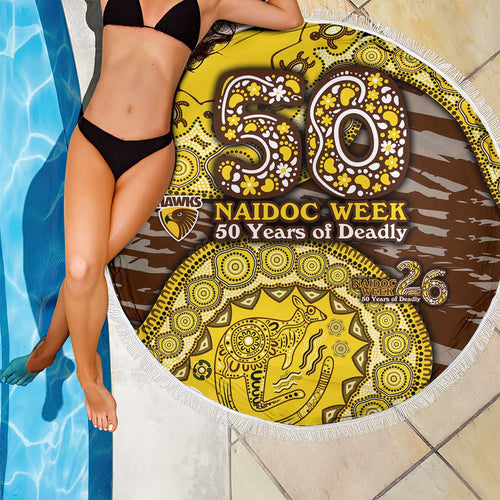 Hawthorn Hawks NAIDOC Week 2026 Beach Blanket Australian Aboriginal Dot Art Dreamtime Pattern Style