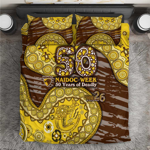 Hawthorn Hawks NAIDOC Week 2026 Bedding Set Australian Aboriginal Dot Art Dreamtime Pattern Style