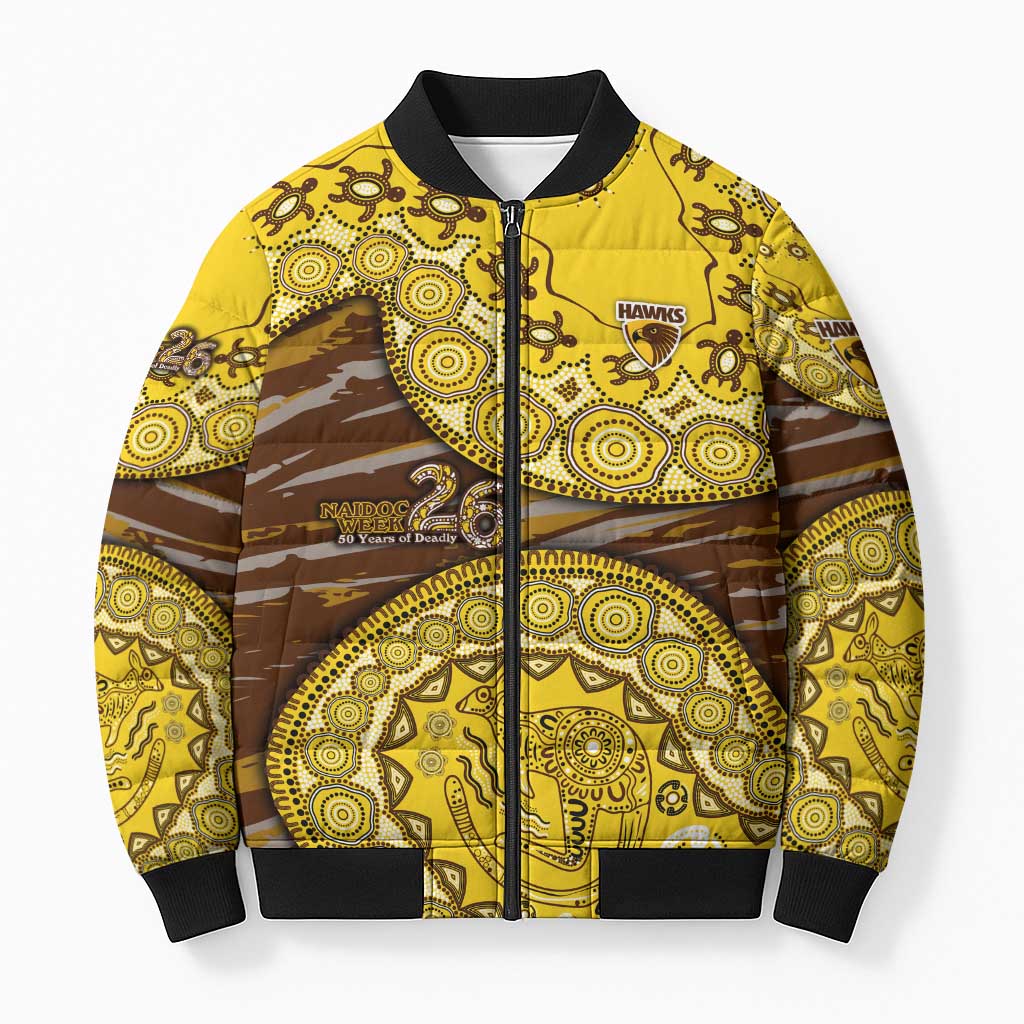 Hawthorn Hawks NAIDOC Week 2026 Bomber Puffer Jacket Australian Aboriginal Dot Art Dreamtime Pattern Style