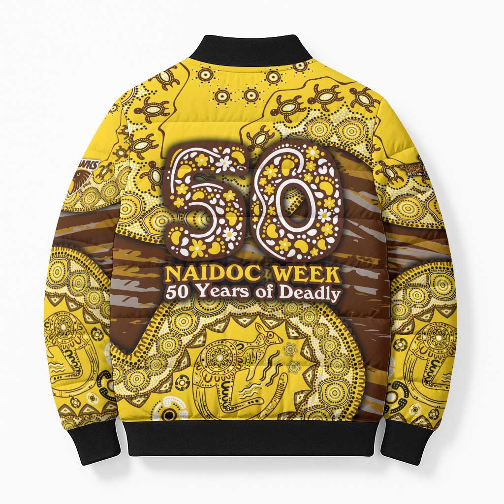 Hawthorn Hawks NAIDOC Week 2026 Bomber Puffer Jacket Australian Aboriginal Dot Art Dreamtime Pattern Style