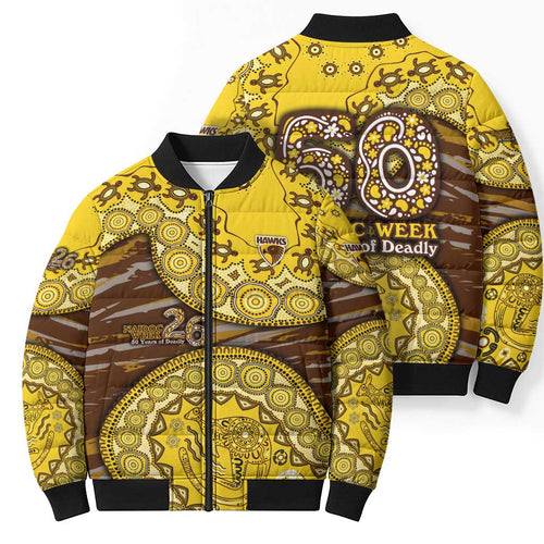 Hawthorn Hawks NAIDOC Week 2026 Bomber Puffer Jacket Australian Aboriginal Dot Art Dreamtime Pattern Style