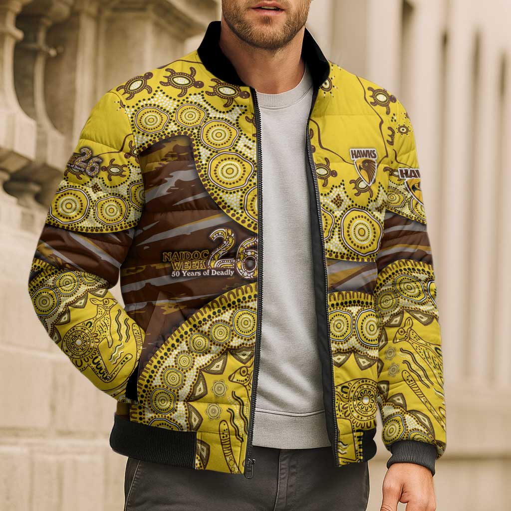 Hawthorn Hawks NAIDOC Week 2026 Bomber Puffer Jacket Australian Aboriginal Dot Art Dreamtime Pattern Style