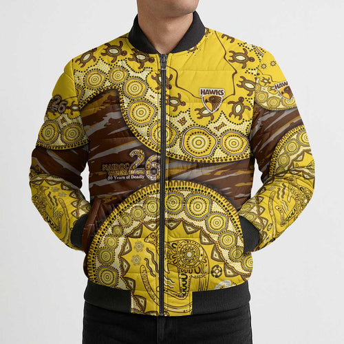 Hawthorn Hawks NAIDOC Week 2026 Bomber Puffer Jacket Australian Aboriginal Dot Art Dreamtime Pattern Style