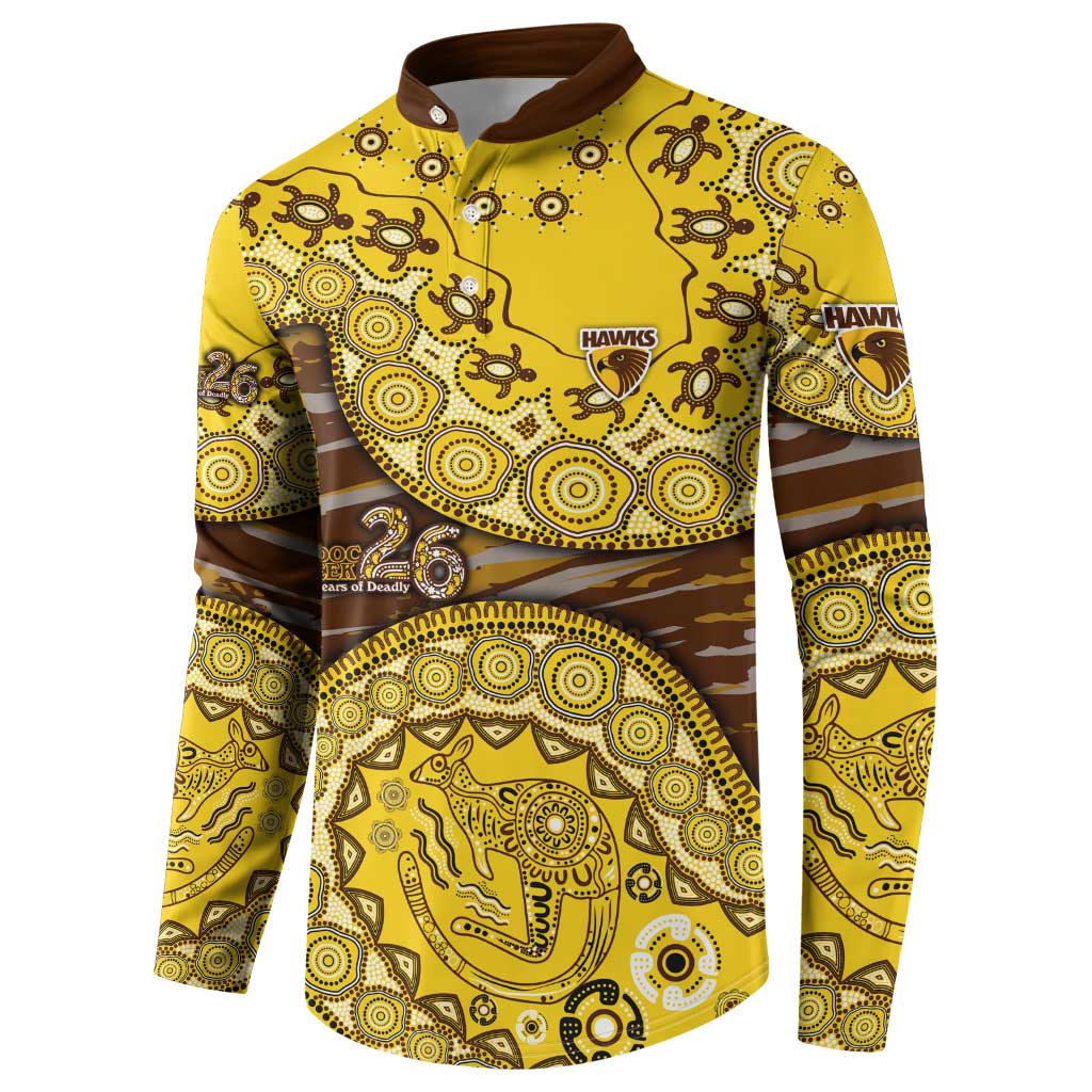 Hawthorn Hawks NAIDOC Week 2026 Button Sweatshirt Australian Aboriginal Dot Art Dreamtime Pattern Style