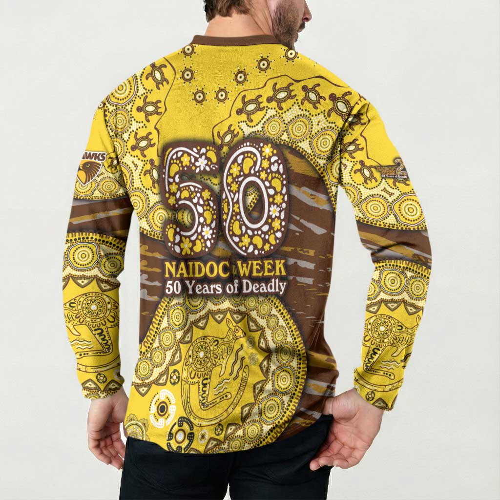 Hawthorn Hawks NAIDOC Week 2026 Button Sweatshirt Australian Aboriginal Dot Art Dreamtime Pattern Style