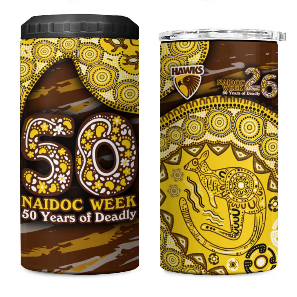 Hawthorn Hawks NAIDOC Week 2026 4 in 1 Can Cooler Tumbler Australian Aboriginal Dot Art Dreamtime Pattern Style