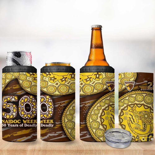 Hawthorn Hawks NAIDOC Week 2026 4 in 1 Can Cooler Tumbler Australian Aboriginal Dot Art Dreamtime Pattern Style