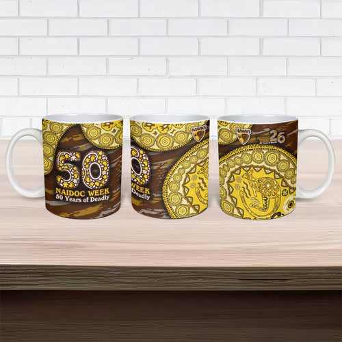 Hawthorn Hawks NAIDOC Week 2026 Ceramic Mug Australian Aboriginal Dot Art Dreamtime Pattern Style