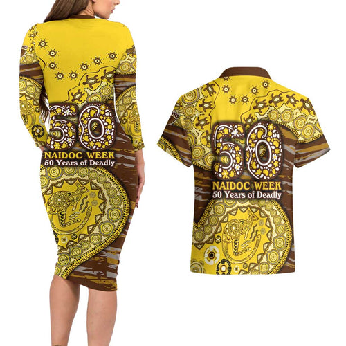Hawthorn Hawks NAIDOC Week 2026 Couples Matching Long Sleeve Bodycon Dress and Hawaiian Shirt Australian Aboriginal Dot Art Dreamtime Pattern Style