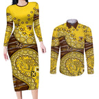 Hawthorn Hawks NAIDOC Week 2026 Couples Matching Long Sleeve Bodycon Dress and Long Sleeve Button Shirt Australian Aboriginal Dot Art Dreamtime Pattern Style