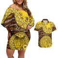 Hawthorn Hawks NAIDOC Week 2026 Couples Matching Off Shoulder Short Dress and Hawaiian Shirt Australian Aboriginal Dot Art Dreamtime Pattern Style