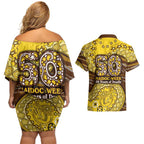 Hawthorn Hawks NAIDOC Week 2026 Couples Matching Off Shoulder Short Dress and Hawaiian Shirt Australian Aboriginal Dot Art Dreamtime Pattern Style