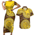 Hawthorn Hawks NAIDOC Week 2026 Couples Matching Short Sleeve Bodycon Dress and Hawaiian Shirt Australian Aboriginal Dot Art Dreamtime Pattern Style