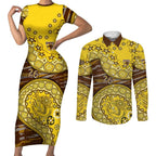 Hawthorn Hawks NAIDOC Week 2026 Couples Matching Short Sleeve Bodycon Dress and Long Sleeve Button Shirt Australian Aboriginal Dot Art Dreamtime Pattern Style