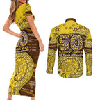 Hawthorn Hawks NAIDOC Week 2026 Couples Matching Short Sleeve Bodycon Dress and Long Sleeve Button Shirt Australian Aboriginal Dot Art Dreamtime Pattern Style
