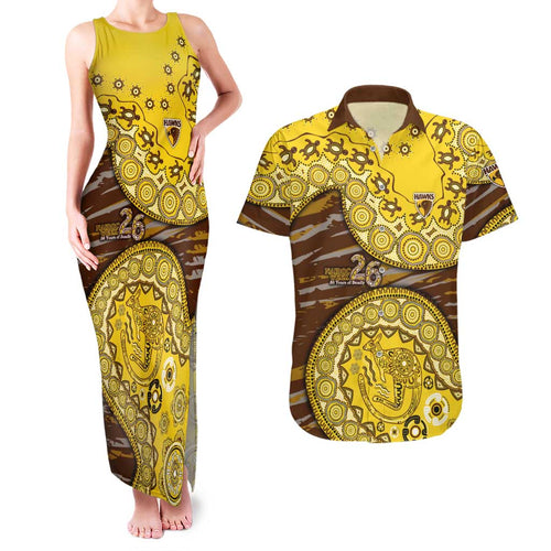 Hawthorn Hawks NAIDOC Week 2026 Couples Matching Tank Maxi Dress and Hawaiian Shirt Australian Aboriginal Dot Art Dreamtime Pattern Style