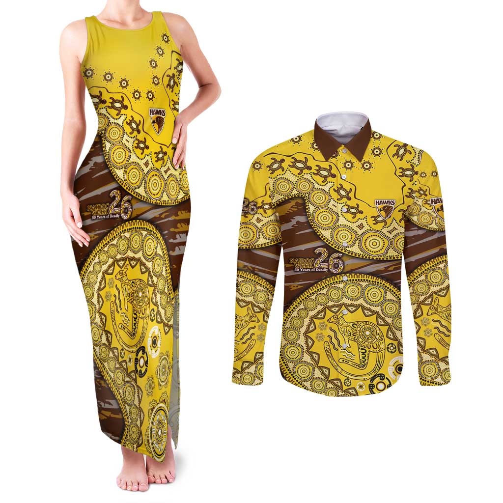 Hawthorn Hawks NAIDOC Week 2026 Couples Matching Tank Maxi Dress and Long Sleeve Button Shirt Australian Aboriginal Dot Art Dreamtime Pattern Style