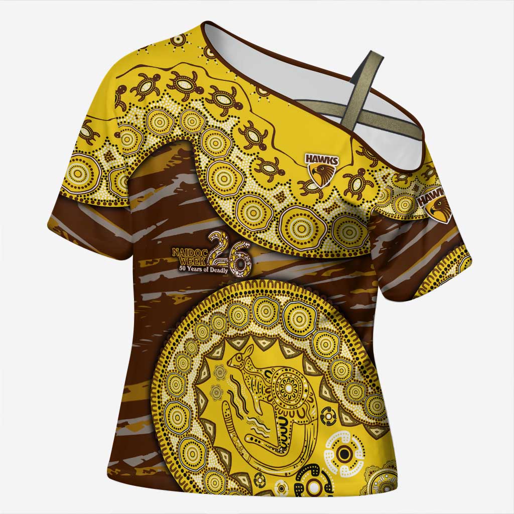 Hawthorn Hawks NAIDOC Week 2026 Cross Shoulder Shirt Australian Aboriginal Dot Art Dreamtime Pattern Style