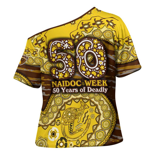 Hawthorn Hawks NAIDOC Week 2026 Cross Shoulder Shirt Australian Aboriginal Dot Art Dreamtime Pattern Style