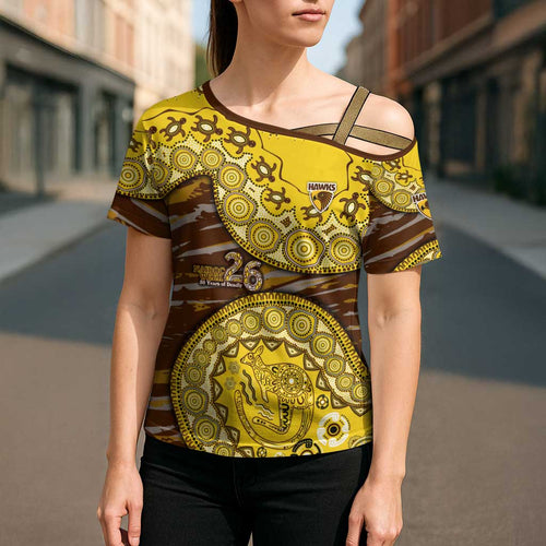Hawthorn Hawks NAIDOC Week 2026 Cross Shoulder Shirt Australian Aboriginal Dot Art Dreamtime Pattern Style