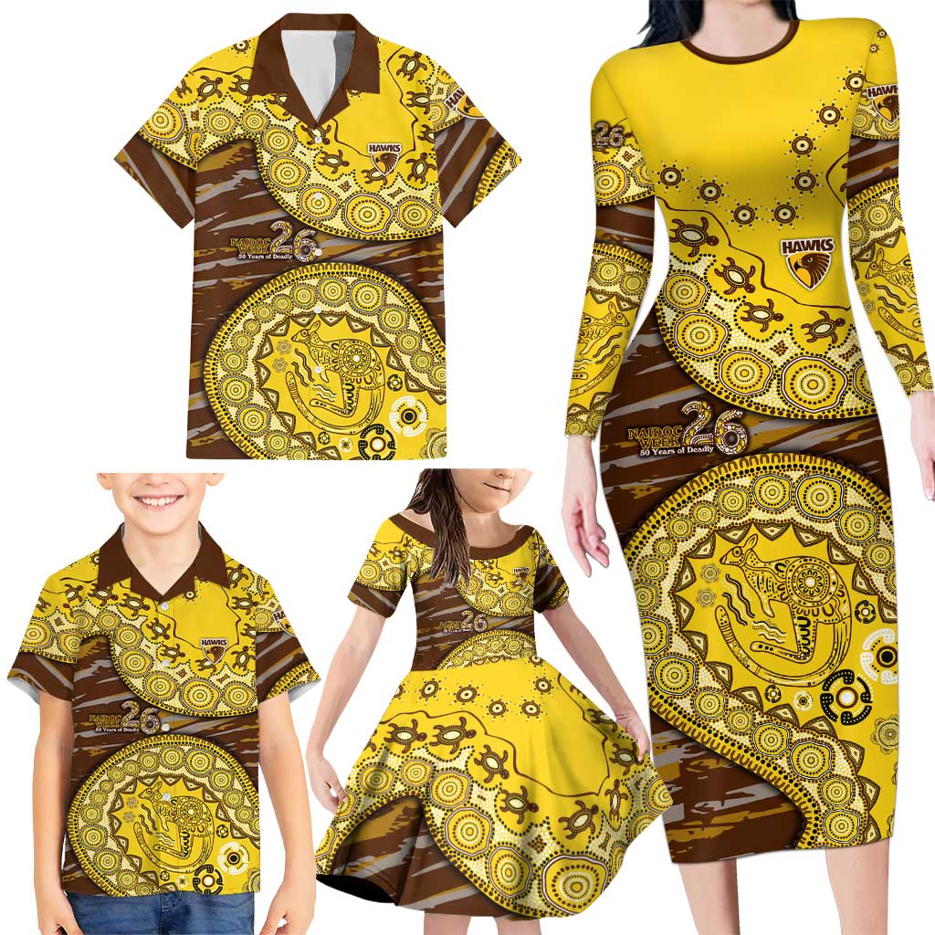 Hawthorn Hawks NAIDOC Week 2026 Family Matching Long Sleeve Bodycon Dress and Hawaiian Shirt Australian Aboriginal Dot Art Dreamtime Pattern Style