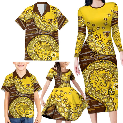 Hawthorn Hawks NAIDOC Week 2026 Family Matching Long Sleeve Bodycon Dress and Hawaiian Shirt Australian Aboriginal Dot Art Dreamtime Pattern Style