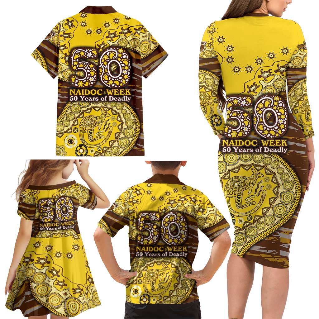 Hawthorn Hawks NAIDOC Week 2026 Family Matching Long Sleeve Bodycon Dress and Hawaiian Shirt Australian Aboriginal Dot Art Dreamtime Pattern Style