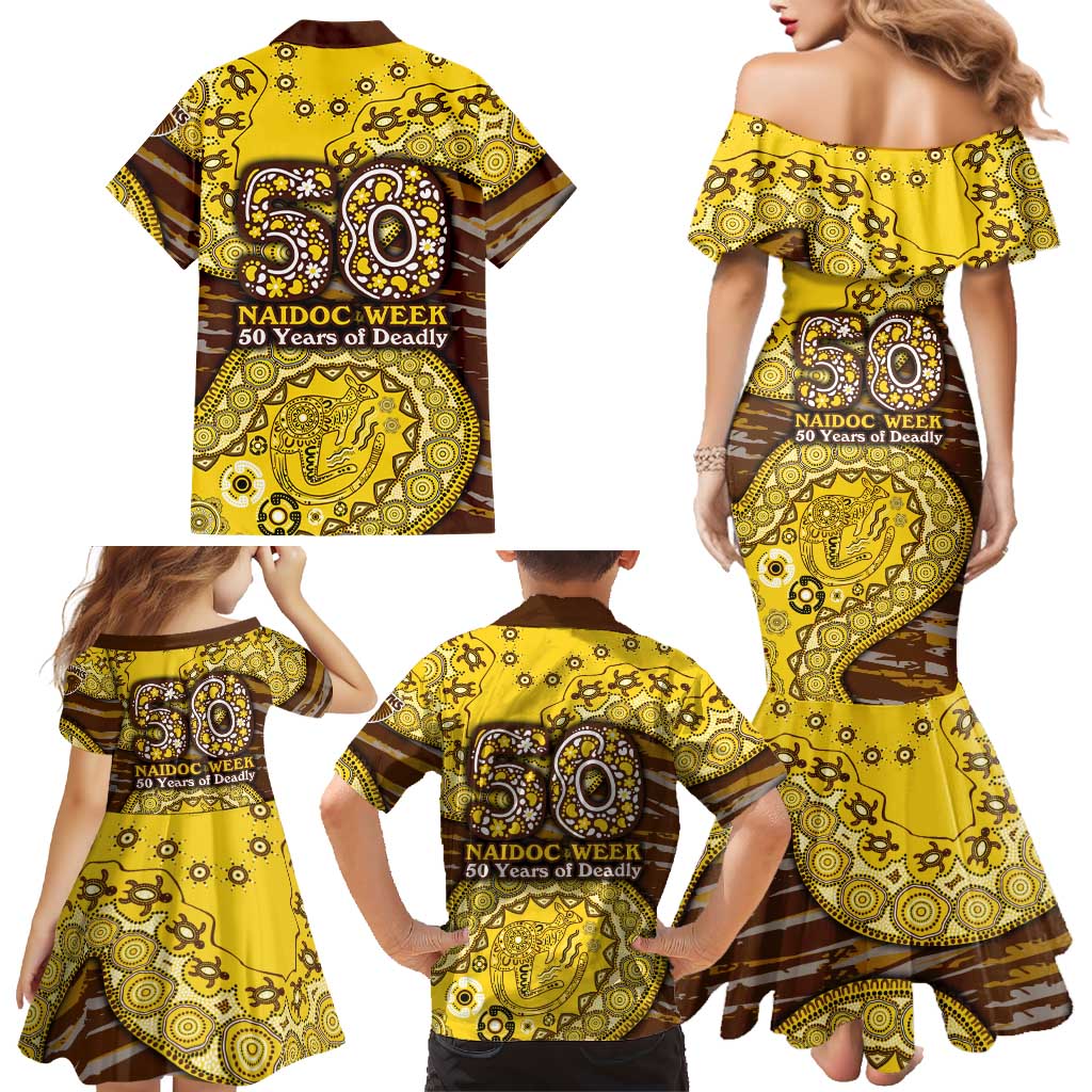 Hawthorn Hawks NAIDOC Week 2026 Family Matching Mermaid Dress and Hawaiian Shirt Australian Aboriginal Dot Art Dreamtime Pattern Style