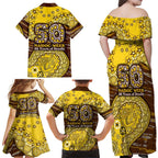 Hawthorn Hawks NAIDOC Week 2026 Family Matching Off Shoulder Maxi Dress and Hawaiian Shirt Australian Aboriginal Dot Art Dreamtime Pattern Style