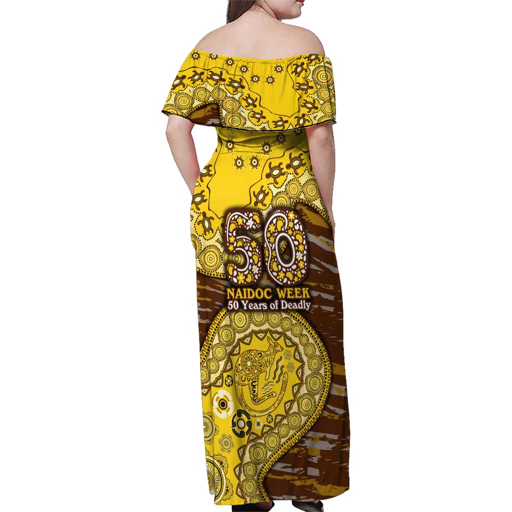 Hawthorn Hawks NAIDOC Week 2026 Family Matching Off Shoulder Maxi Dress and Hawaiian Shirt Australian Aboriginal Dot Art Dreamtime Pattern Style