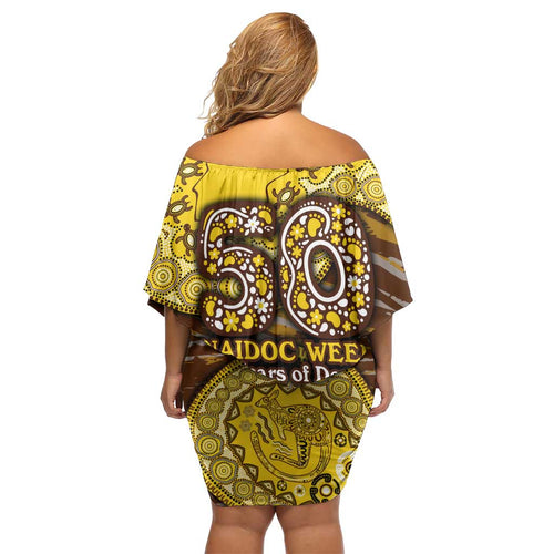 Hawthorn Hawks NAIDOC Week 2026 Family Matching Off Shoulder Short Dress and Hawaiian Shirt Australian Aboriginal Dot Art Dreamtime Pattern Style