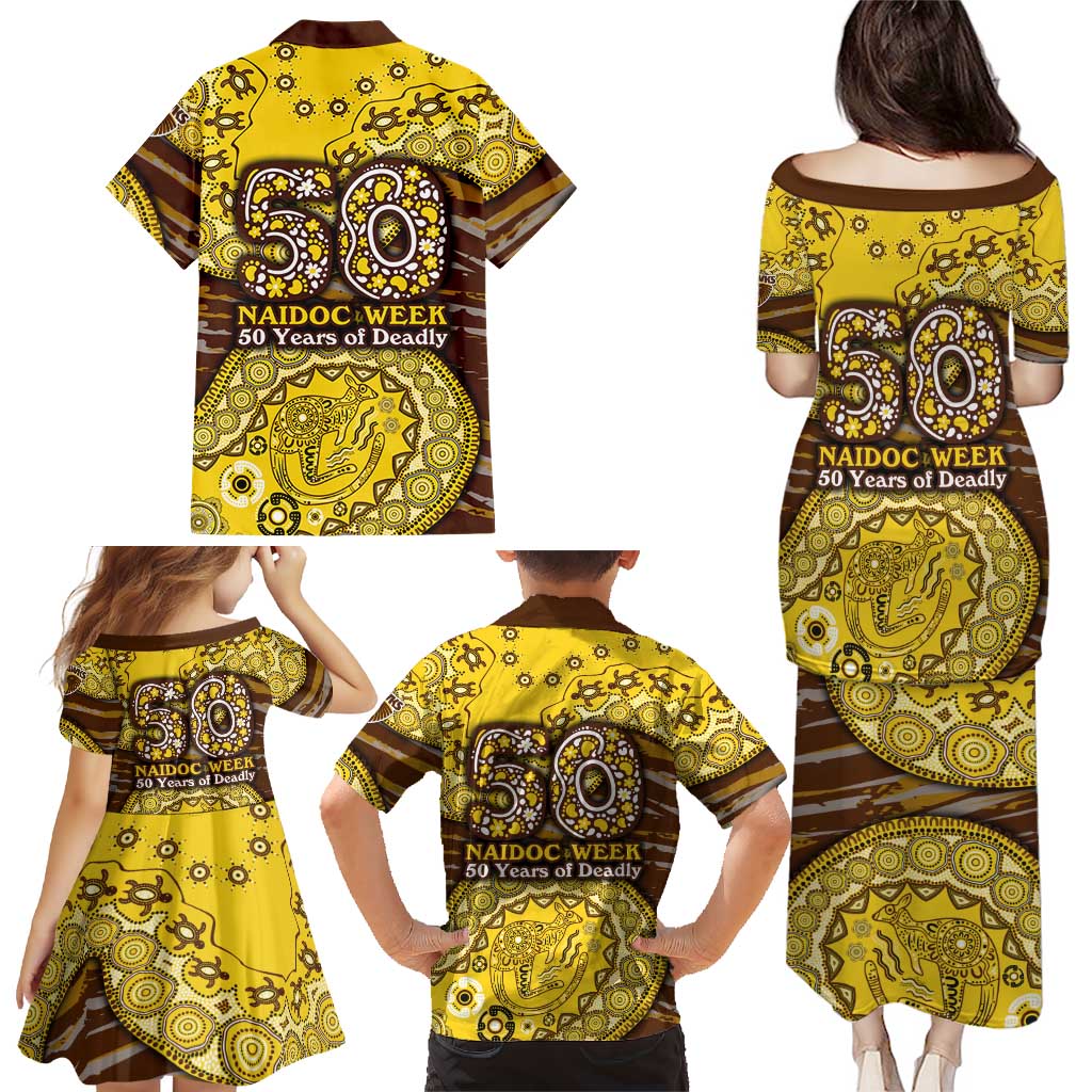 Hawthorn Hawks NAIDOC Week 2026 Family Matching Puletasi and Hawaiian Shirt Australian Aboriginal Dot Art Dreamtime Pattern Style