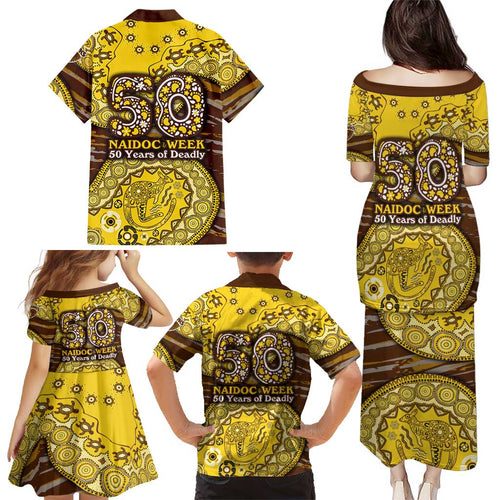 Hawthorn Hawks NAIDOC Week 2026 Family Matching Puletasi and Hawaiian Shirt Australian Aboriginal Dot Art Dreamtime Pattern Style