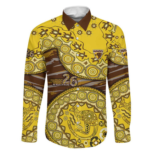 Hawthorn Hawks NAIDOC Week 2026 Family Matching Short Sleeve Bodycon Dress and Hawaiian Shirt Australian Aboriginal Dot Art Dreamtime Pattern Style
