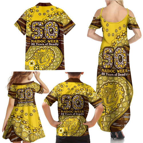 Hawthorn Hawks NAIDOC Week 2026 Family Matching Summer Maxi Dress and Hawaiian Shirt Australian Aboriginal Dot Art Dreamtime Pattern Style