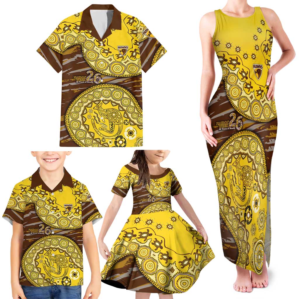 Hawthorn Hawks NAIDOC Week 2026 Family Matching Tank Maxi Dress and Hawaiian Shirt Australian Aboriginal Dot Art Dreamtime Pattern Style