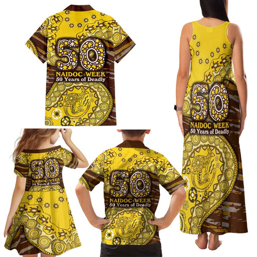 Hawthorn Hawks NAIDOC Week 2026 Family Matching Tank Maxi Dress and Hawaiian Shirt Australian Aboriginal Dot Art Dreamtime Pattern Style