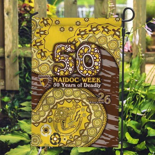 Hawthorn Hawks NAIDOC Week 2026 Garden Flag Australian Aboriginal Dot Art Dreamtime Pattern Style