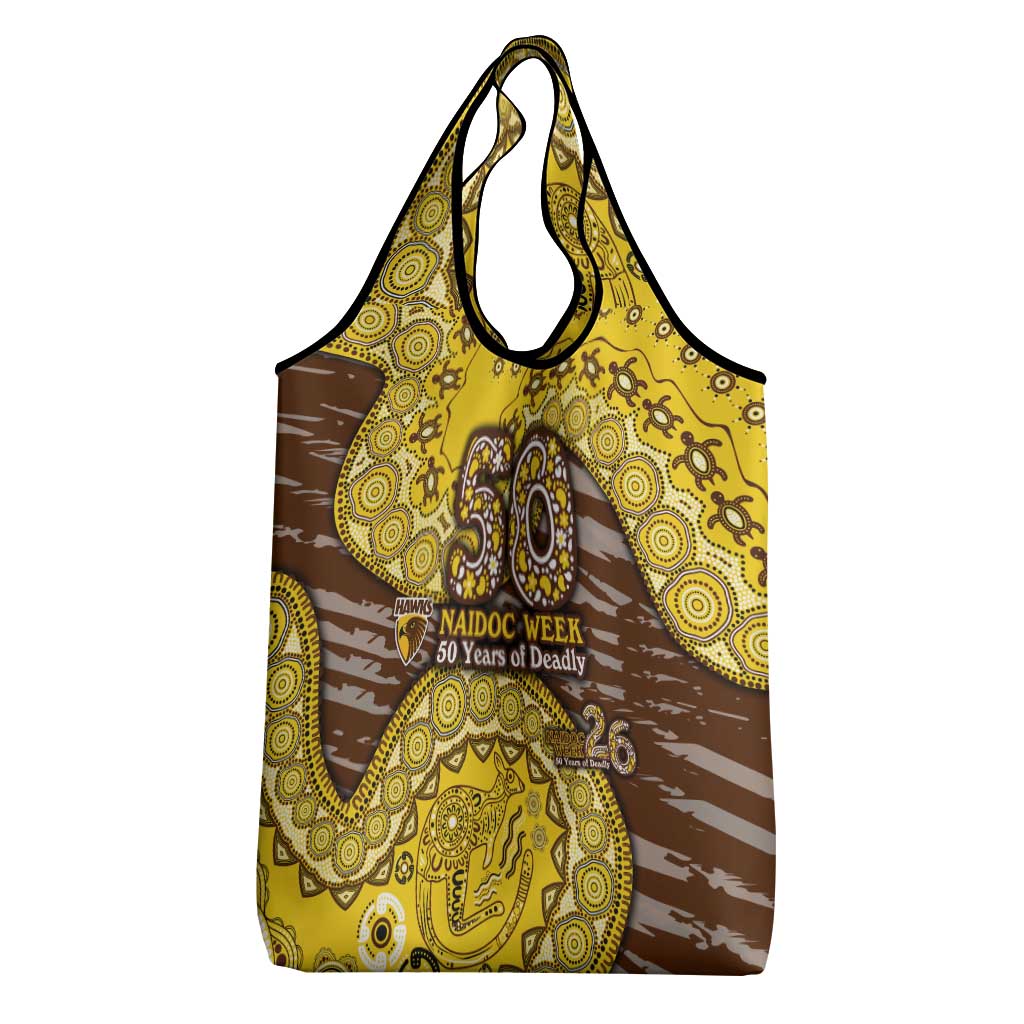 Hawthorn Hawks NAIDOC Week 2026 Grocery Bag Australian Aboriginal Dot Art Dreamtime Pattern Style