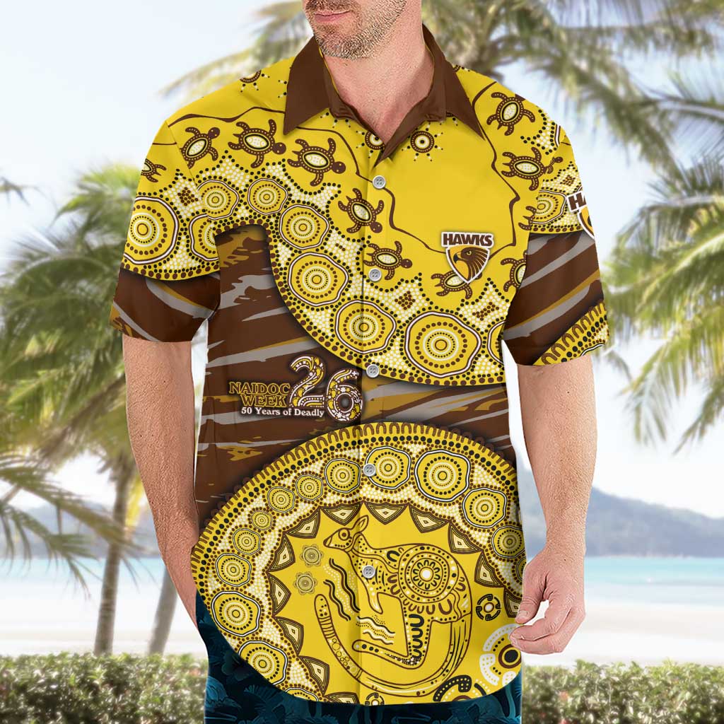 Hawthorn Hawks NAIDOC Week 2026 Hawaiian Shirt Australian Aboriginal Dot Art Dreamtime Pattern Style
