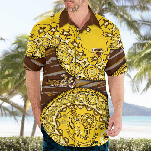 Hawthorn Hawks NAIDOC Week 2026 Hawaiian Shirt Australian Aboriginal Dot Art Dreamtime Pattern Style