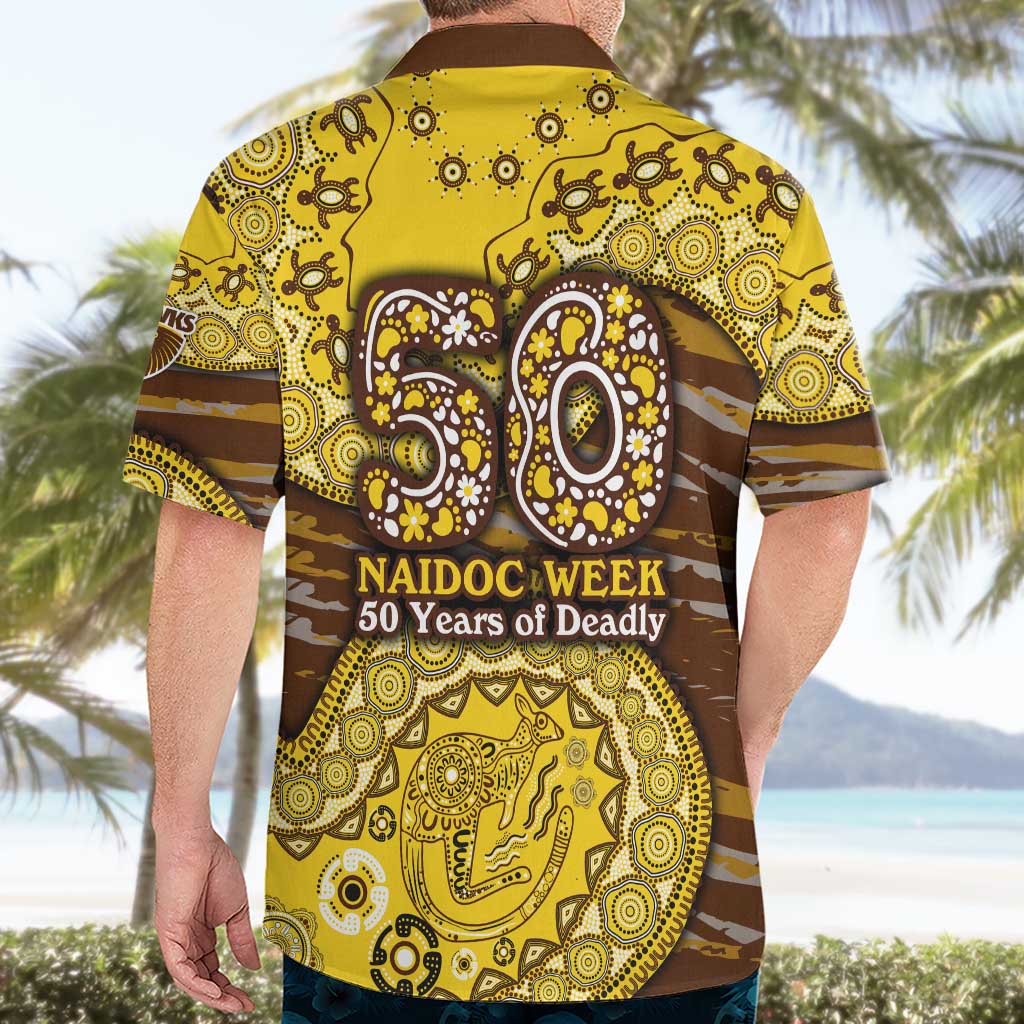 Hawthorn Hawks NAIDOC Week 2026 Hawaiian Shirt Australian Aboriginal Dot Art Dreamtime Pattern Style