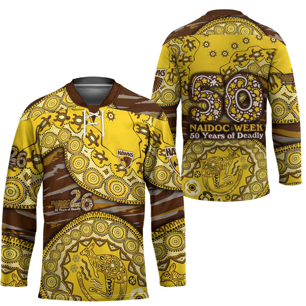 Hawthorn Hawks NAIDOC Week 2026 Hockey Jersey Australian Aboriginal Dot Art Dreamtime Pattern Style