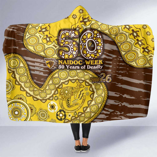Hawthorn Hawks NAIDOC Week 2026 Hooded Blanket Australian Aboriginal Dot Art Dreamtime Pattern Style