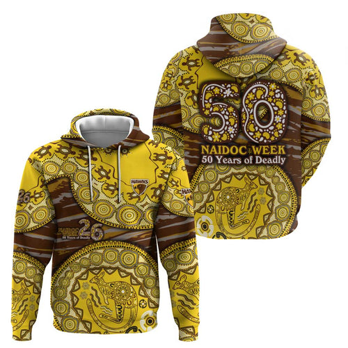 Hawthorn Hawks NAIDOC Week 2026 Hoodie Australian Aboriginal Dot Art Dreamtime Pattern Style