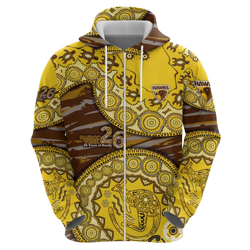 Hawthorn Hawks NAIDOC Week 2026 Hoodie Australian Aboriginal Dot Art Dreamtime Pattern Style