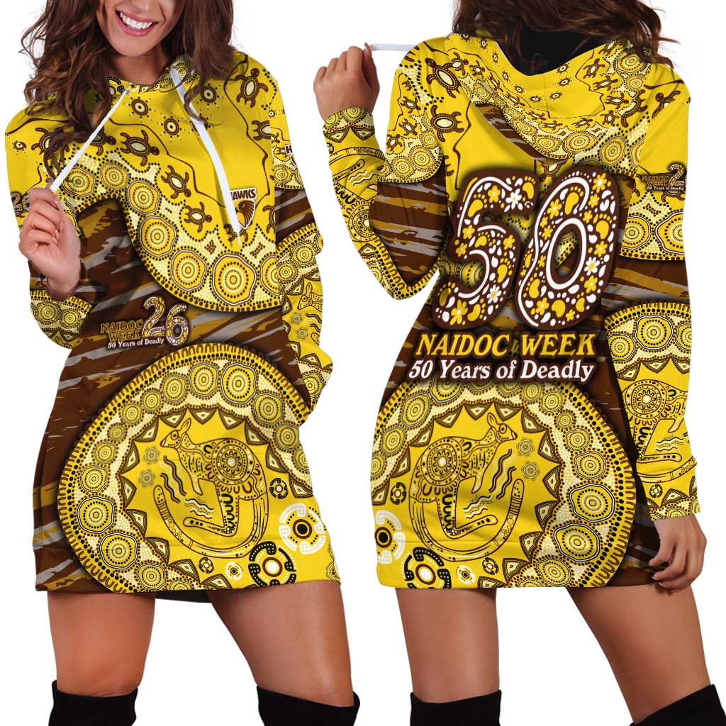 Hawthorn Hawks NAIDOC Week 2026 Hoodie Dress Australian Aboriginal Dot Art Dreamtime Pattern Style