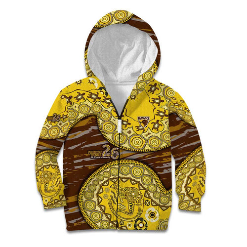 Hawthorn Hawks NAIDOC Week 2026 Kid Hoodie Australian Aboriginal Dot Art Dreamtime Pattern Style